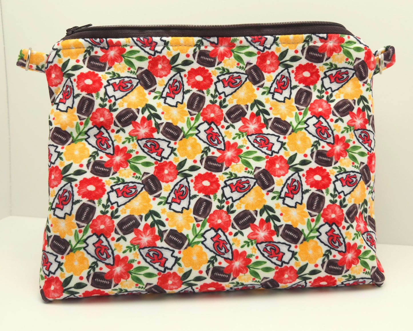 White C H I E F S Flowers Medium Zippered Bag w. Pockets - Ready To Ship